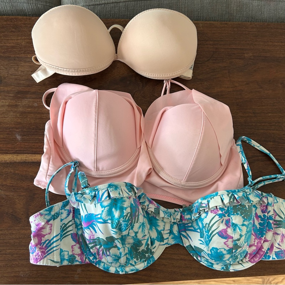 Swim bikini top bundle free strapless padded sticky bra M L 36C top